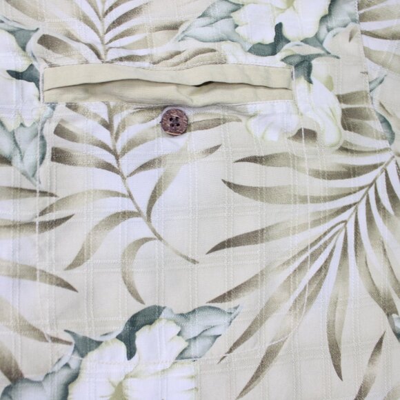 Tommy Bahama Camp Shirt Men Medium Beige Floral Loop Collar Orange 100% Silk S/S - Picture 6 of 13